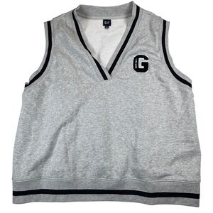 GAP 1969 Sleeveless Sweatshirt Vest Gray XL V‎ Neck Black Trim Pullover Preppy